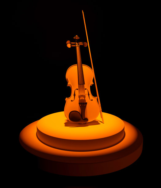 在聚光灯下的圆形讲台上的小提琴和弓的3d渲染。独奏表演图片下载