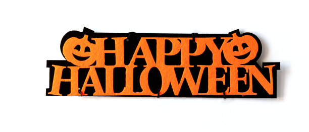 万圣节的明信片。Ð①秋天的传统节日。装饰和派对概念孤立在白色的背景。平铺，俯视图，拷贝空间图片下载