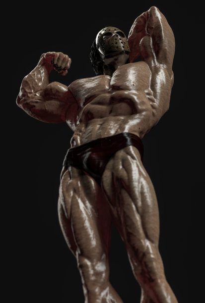 健美者与面罩底部广角视图3d渲染图片下载