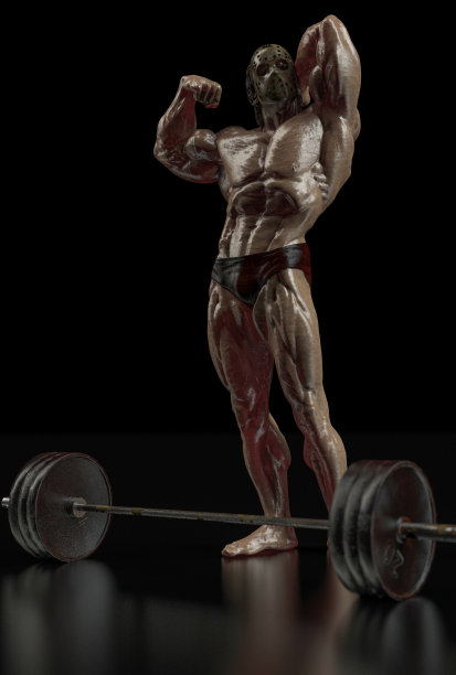健美运动员显示所有的肌肉后面的杠铃3d渲染图片下载