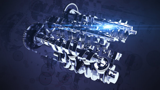 闪亮强大的3D V8引擎- 3D插图渲染图片下载