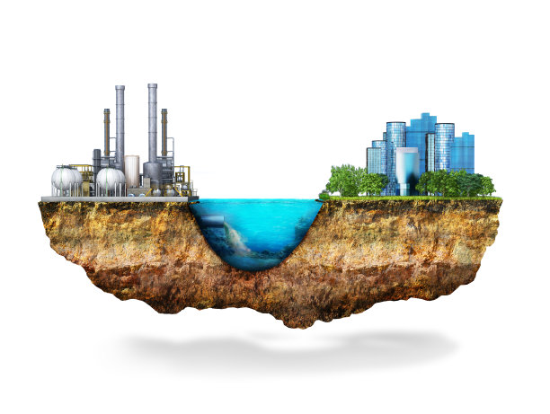 工厂。全球灾难的概念。地球与地质土壤截面，3D插图图片下载