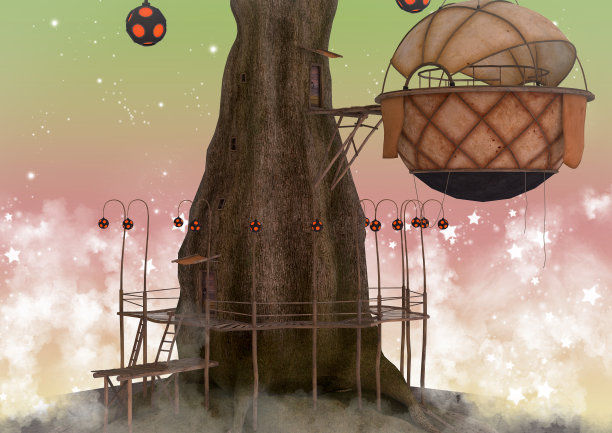 童话般的树屋场景。图片下载