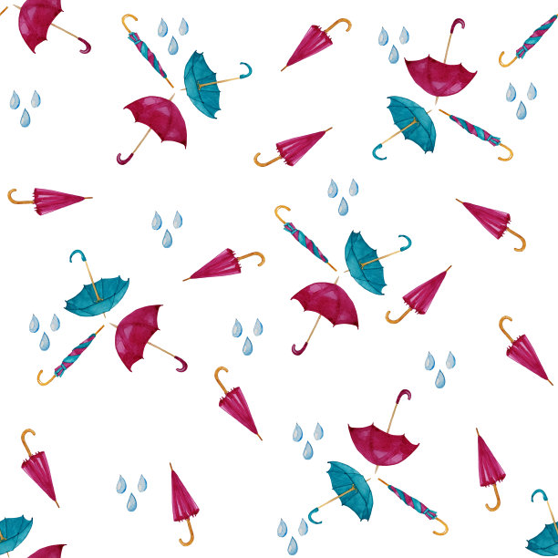 五彩可爱的无缝图案水彩伞。图片下载