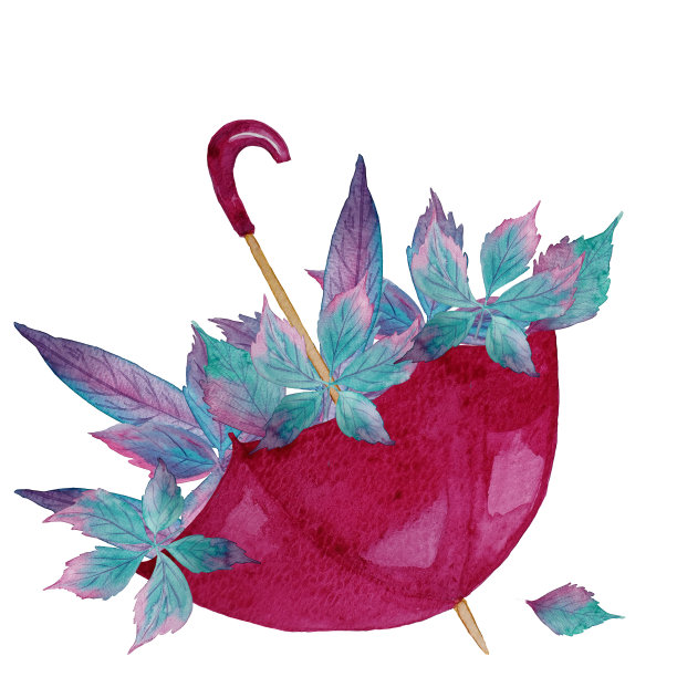 鲜艳的水彩洋红色带叶伞图片下载