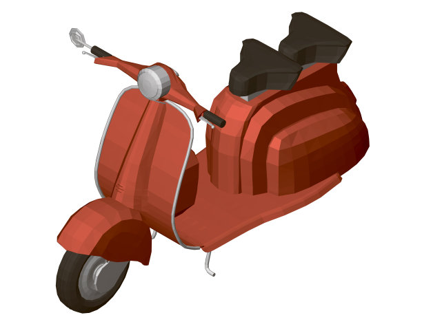 红色的多边形摩托车孤立在白色的背景。复古的滑板车。等距视图。3 d。矢量插图。图片下载