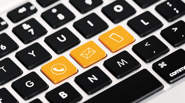 现代白色键盘与三个黄色联系我们按钮图片下载