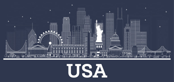 用白色建筑勾勒出美国城市天际线。图片下载