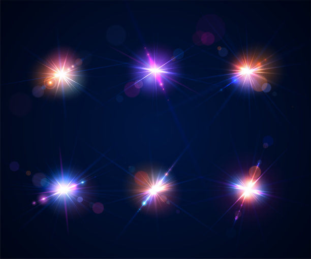 发光的镜头耀斑。一套美丽的眩光效果与散景，闪光粒子和光线。闪闪发光的灯光效果，闪烁着五颜六色的闪烁。闪亮的抽象背景图片下载