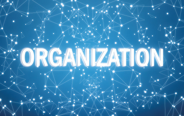 组织在数字接口和蓝色网络背景图片下载