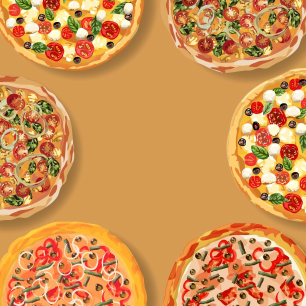 美味健康的食物。真正的热披萨。披萨配炸培根，美味的红辣椒和青豆。又快又好吃的午餐。经典意大利食谱。Seamnless矢量插图。图片下载