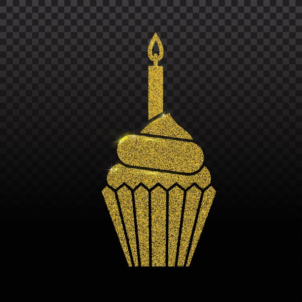 纸杯蛋糕闪烁图标孤立在背景上。金光闪闪的纸杯蛋糕，用来设计请柬，贺卡，生日图片下载