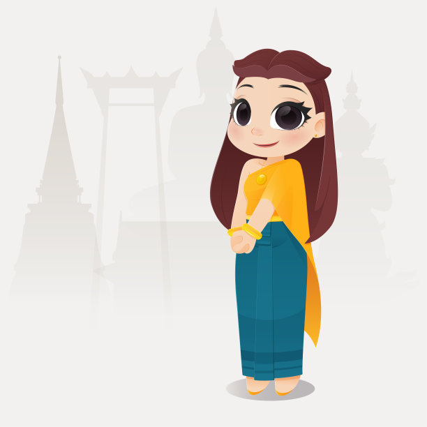 插图泰国妇女在泰国传统服装，传统东南亚服装，矢量卡通图片下载