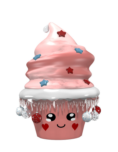 可爱的圣诞纸杯蛋糕，上面有圣诞装饰物、冰柱和笑脸。图片下载