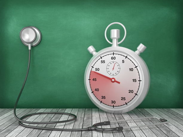 听诊器与秒表黑板背景- 3D渲染图片下载