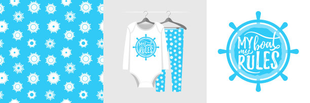 无缝模式和插图的孩子与船舶转向图片下载