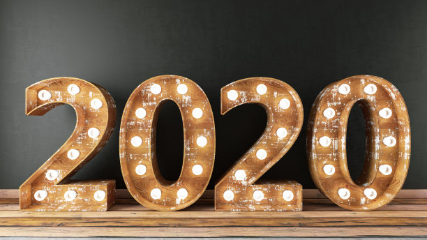 2020灯泡标志。新年的概念图片下载