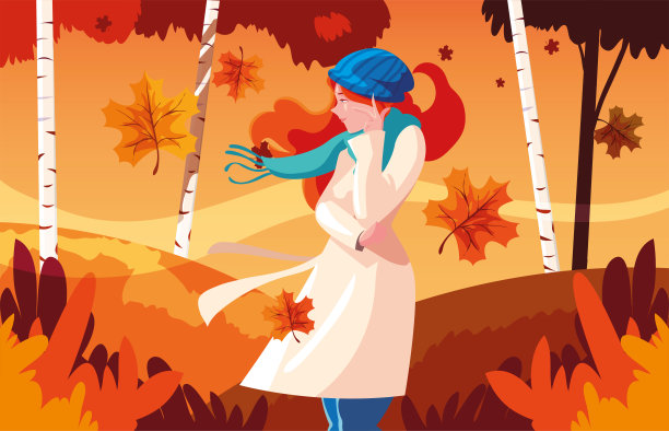 秋景里戴着帽子的女人图片下载