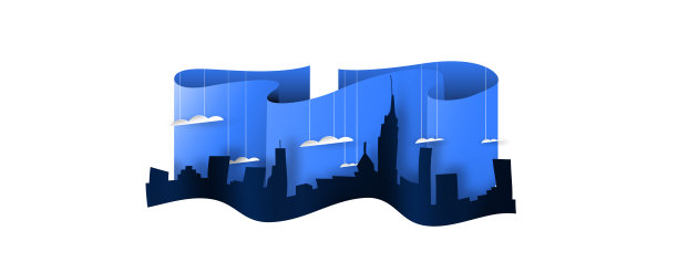 3D剪纸城市天际线孤立的白色背景图片下载