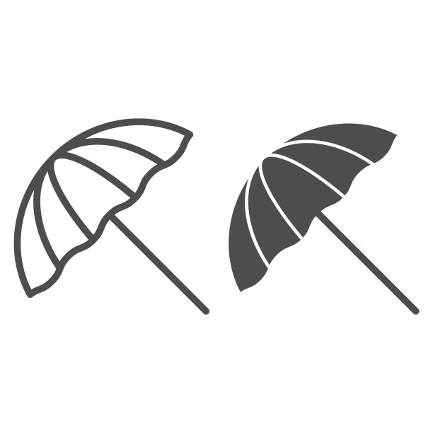 沙滩伞线和字形图标。夏季阳伞矢量插图孤立在白色。休闲大纲风格设计，专为网页和应用设计。Eps 10。图片下载
