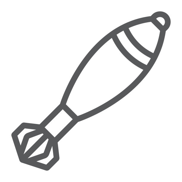 迫击炮炮弹线图标，军队和武器，军事炸弹标志，矢量图形，白色背景上的线性图案。图片下载