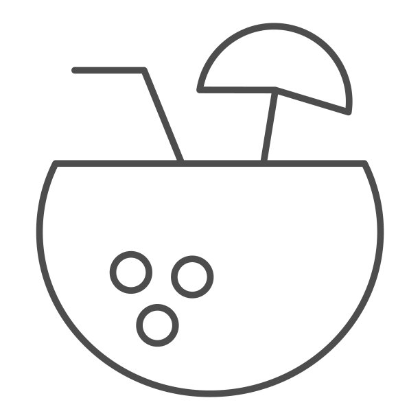 椰子鸡尾酒细线图标。椰子饮料矢量插图孤立在白色。热带饮料轮廓风格设计，设计为网页和应用程序。Eps 10。图片下载