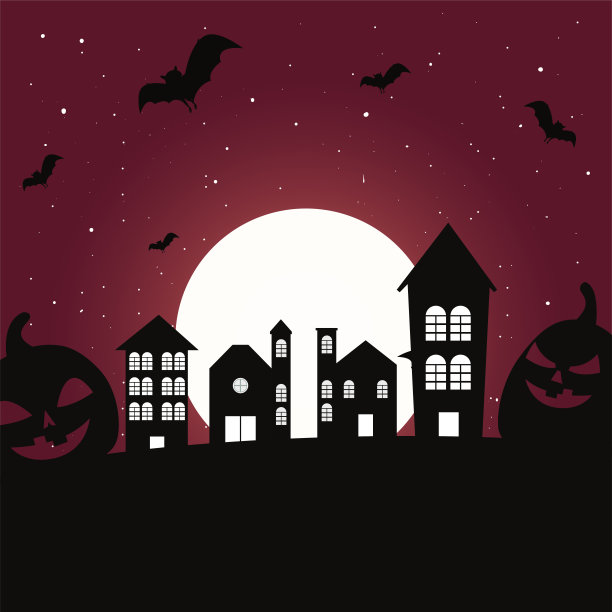 可怕的城堡与月亮在万圣节的场景图片下载