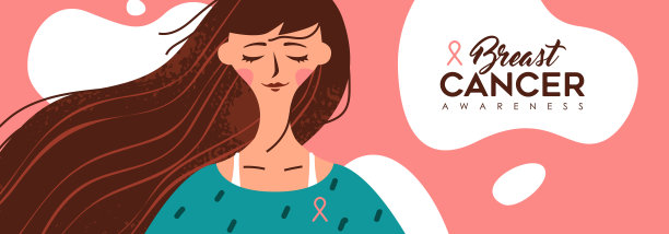 乳腺癌意识横幅快乐的年轻女孩图片下载
