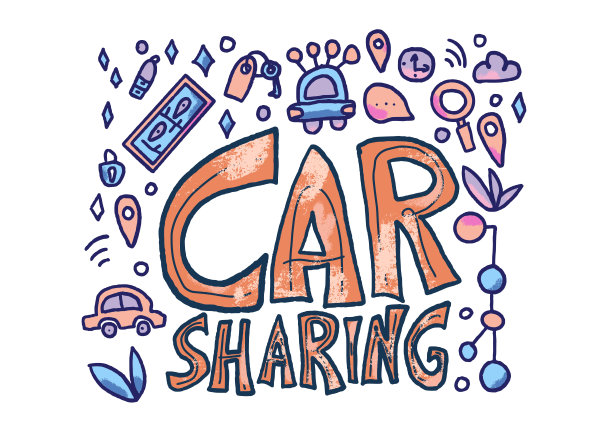 汽车共享的概念。矢量平面插图。图片下载