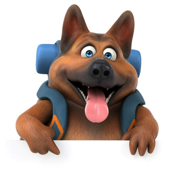 有趣的背包客德国牧羊犬卡通人物图片下载