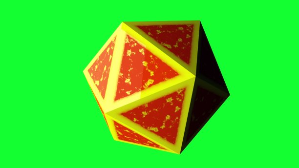 电脑生成二十面体，三维渲染的柏拉图与黄色边缘和橙色中心在黑色的背景图片下载