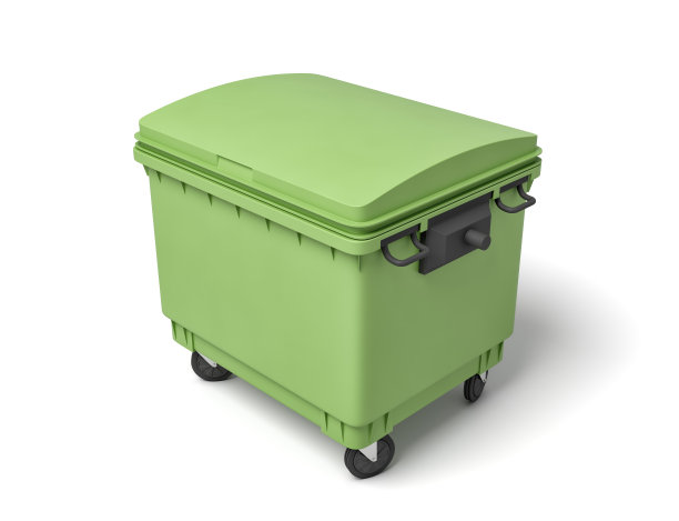 绿色垃圾桶的3d渲染孤立在白色背景图片下载