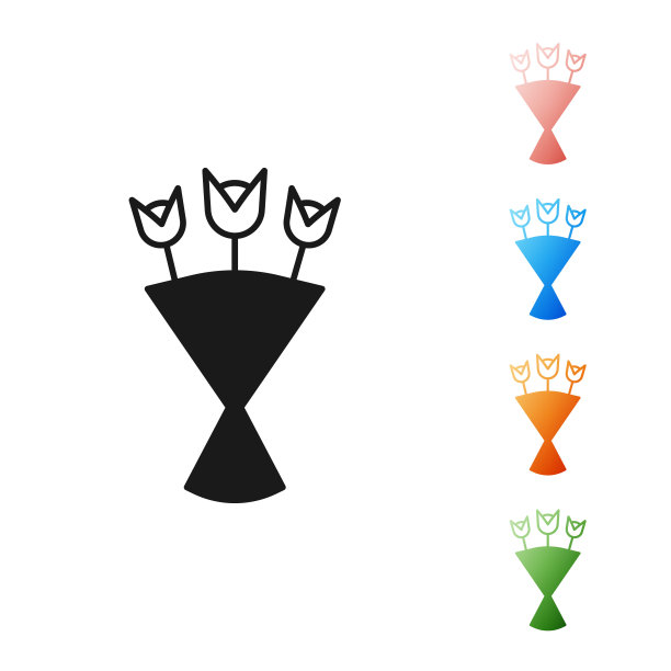 黑色花束图标孤立在白色背景。设置图标丰富多彩。矢量图图片下载