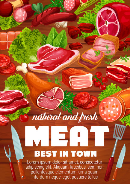 肉，猪肉和牛肉香肠，香草，沙拉叶图片下载