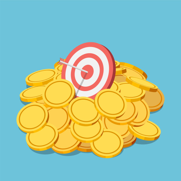 在金币堆中以箭头为中心的等距商业目标图片下载