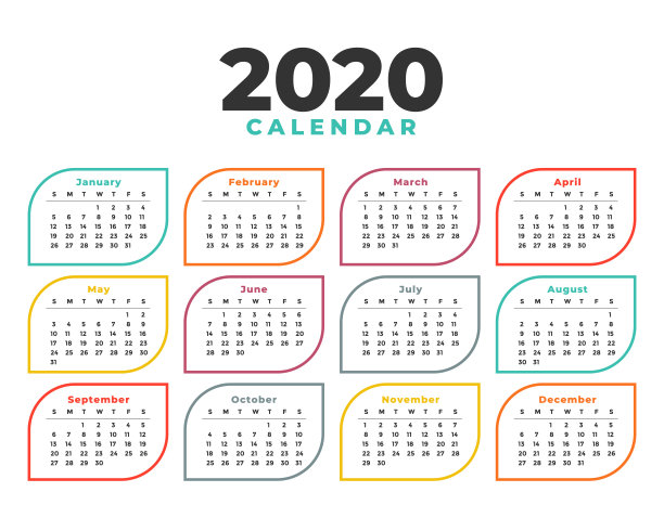 优雅的2020日历设计模板在线条风格素材图片