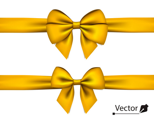 金色蝴蝶结与水平丝带孤立在白色上。矢量一套弓装饰您的婚礼邀请卡或贺卡。图片下载