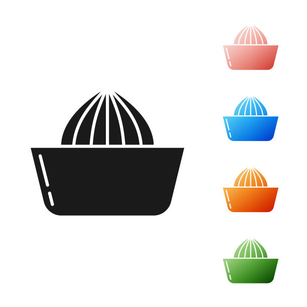 黑柑橘果汁机图标孤立在白色背景。设置图标丰富多彩。矢量图图片下载