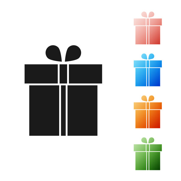 黑色礼品盒图标孤立在白色背景。设置图标丰富多彩。矢量图图片下载