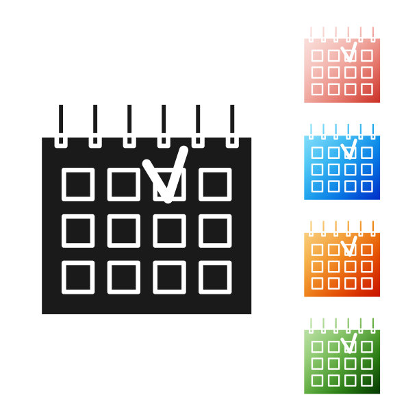 黑色详细日历图标孤立在白色背景。事件日历。设置图标丰富多彩。矢量图图片下载