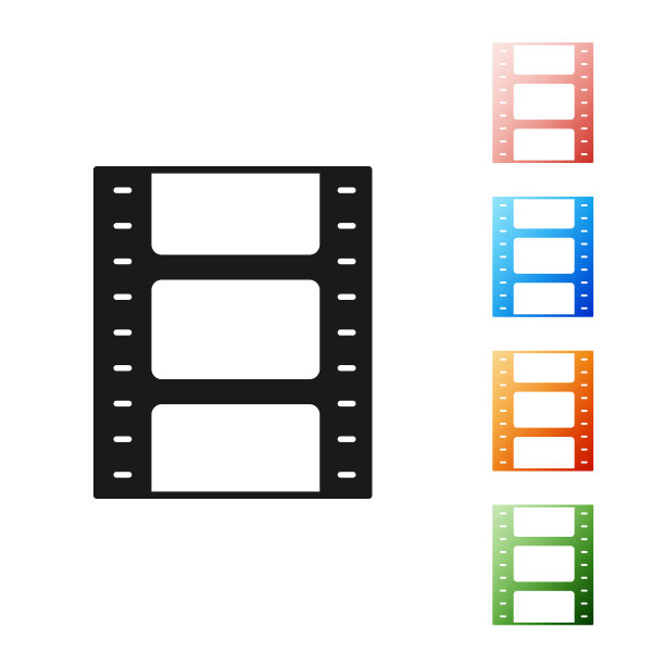 黑色播放视频图标孤立的白色背景。薄膜带标志。设置图标丰富多彩。矢量图图片下载