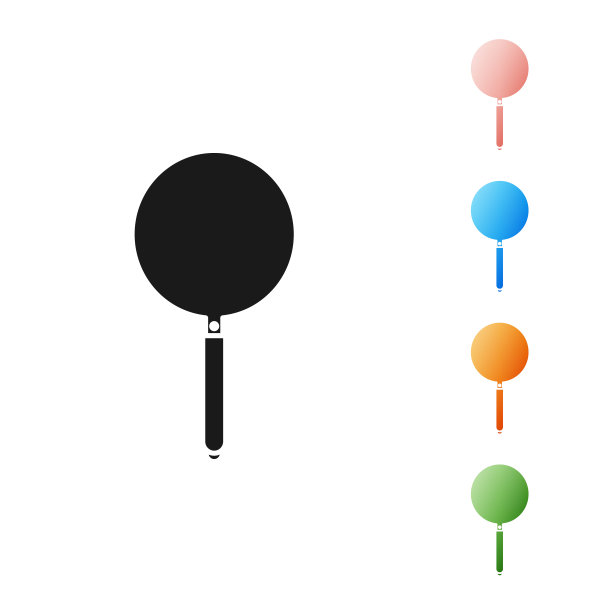 黑色煎锅图标孤立在白色背景。油炸或烘焙食品的象征。设置图标丰富多彩。矢量图图片下载