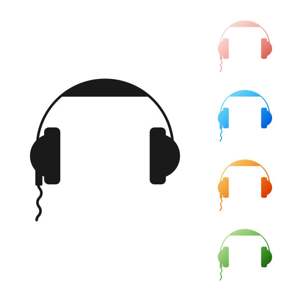 黑色耳机图标隔离在白色背景。耳机的信号。听音乐、服务、沟通和操作员的概念。设置图标丰富多彩。矢量图图片下载