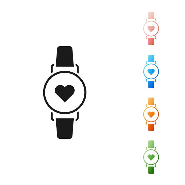 黑色智能手表显示心跳频率图标孤立在白色背景。健身应用程序的概念。设置图标丰富多彩。矢量图图片下载