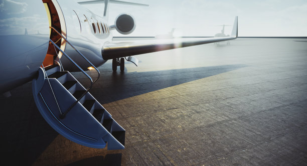 私人飞机停在外面等待商务人士的特写。豪华旅游和商务旅游的交通理念。3 d渲染。图片下载