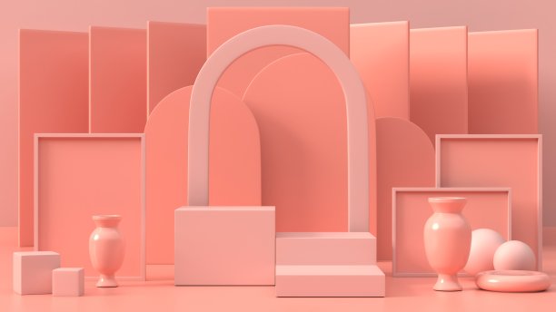 3d渲染图像的粉红色几何裙台背景产品或商业。三维图像的抽象讲台背景图片下载