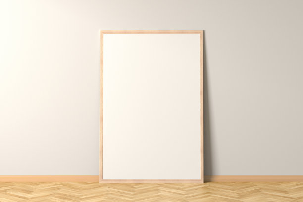 空白室内海报模型与木制框架图片下载