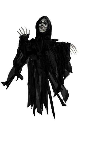 在白色背景上飞行的幽灵骨架。图片下载