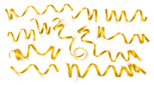 一套现实的金色丝带在白色的背景。矢量插图。可用于贺卡、节日、横幅、礼品等。图片下载