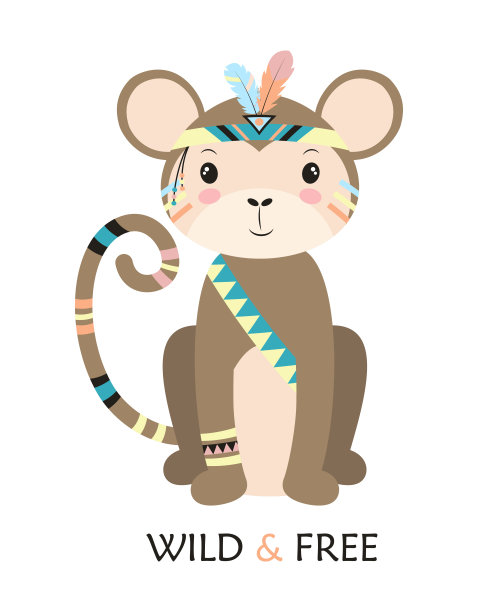 卡通猴部落矢量插图素材图片